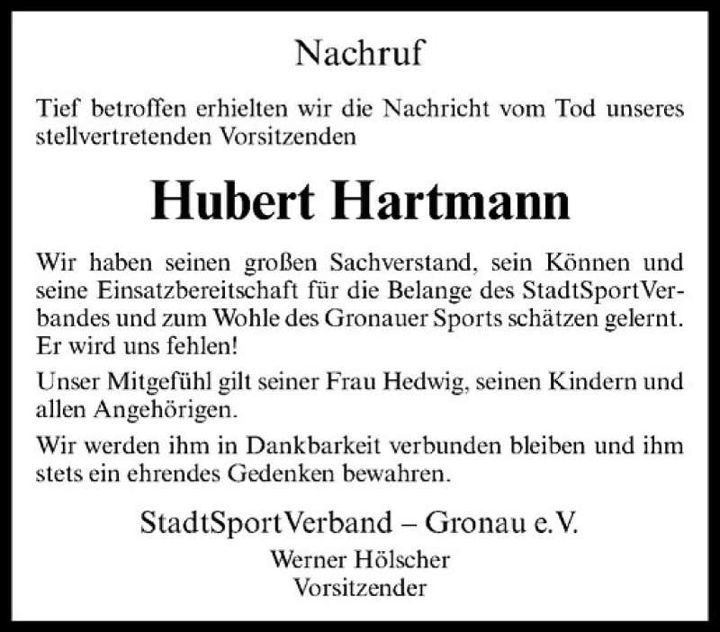  Traueranzeige für Hubert Hartmann vom 11.08.2016 aus Westfälische Nachrichten