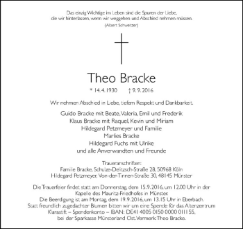 Anzeige von Theo Bracke von Westfälische Nachrichten
