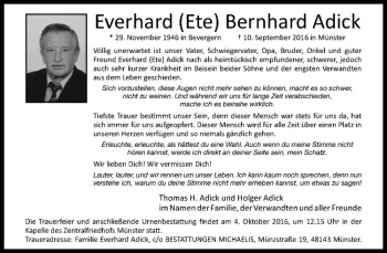 Anzeige von Everhard Bernhard Adick von Westfälische Nachrichten