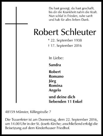 Anzeige von Robert Schleuter von Westfälische Nachrichten