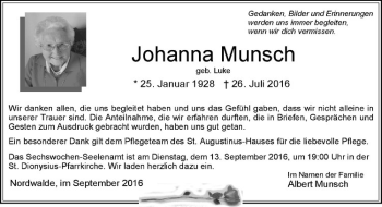 Anzeige von Johanna Munsch von Westfälische Nachrichten