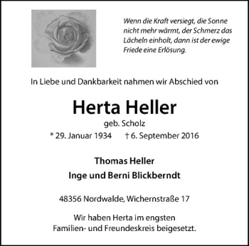 Anzeige von Herta Heller von Westfälische Nachrichten