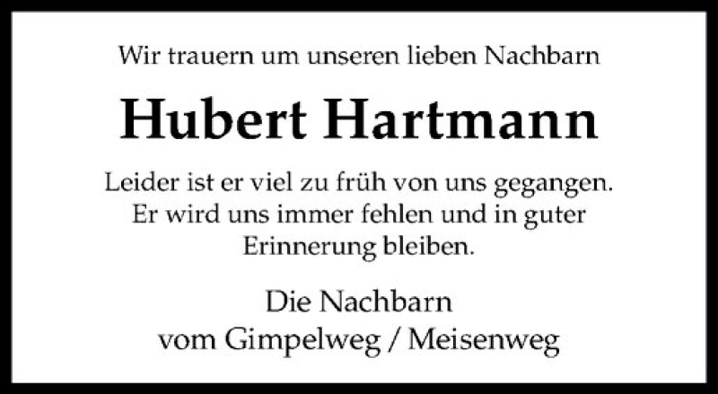  Traueranzeige für Hubert Hartmann vom 11.08.2016 aus Westfälische Nachrichten