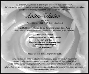 Anzeige von Anita Scheier von Westfälische Nachrichten