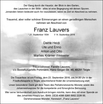 Anzeige von Franz Lauvers von Westfälische Nachrichten