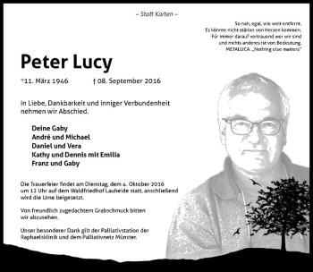 Anzeige von Peter Lucy von Westfälische Nachrichten