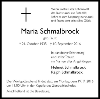 Anzeige von Maria Schmalbrock von Westfälische Nachrichten