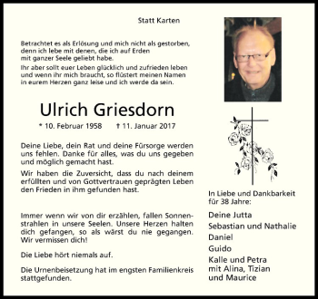 Anzeige von Ulrich Griesdorn von Westfälische Nachrichten
