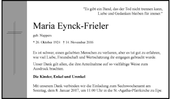 Anzeige von Maria Eynck-Frieler von Westfälische Nachrichten