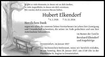 Anzeige von Hubert Elkendorf von Westfälische Nachrichten