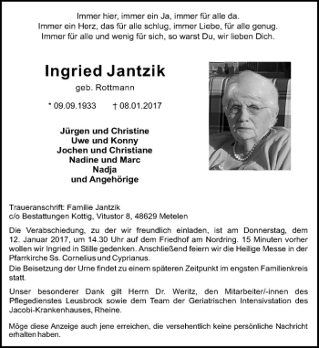 Anzeige von Ingried Jantzik von Westfälische Nachrichten