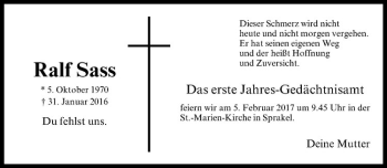 Anzeige von Ralf Sass von Westfälische Nachrichten