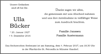 Anzeige von Ulla Bücker von Westfälische Nachrichten