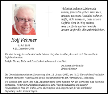 Anzeige von Rolf Fehmer von Westfälische Nachrichten