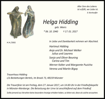Anzeige von Helga Hidding von Westfälische Nachrichten