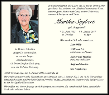 Anzeige von Martha Segbert von Westfälische Nachrichten