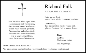 Anzeige von Richard Falk von Westfälische Nachrichten