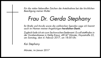Anzeige von Gerda Stephany von Westfälische Nachrichten