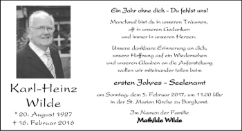 Anzeige von Karl-Heinz Wilde von Westfälische Nachrichten
