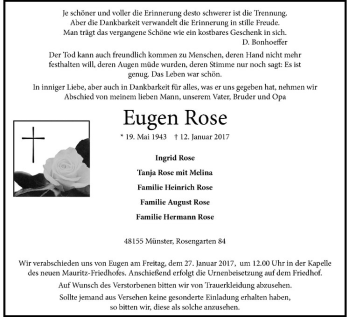 Anzeige von Eugen Rose von Westfälische Nachrichten