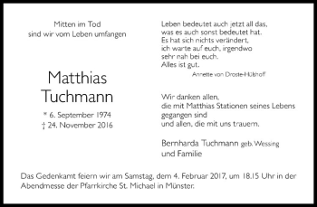 Anzeige von Matthias Tuchmann von Westfälische Nachrichten