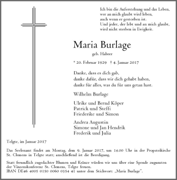 Anzeige von Maria Burlage von Westfälische Nachrichten