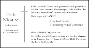 Anzeige von Paula Nientied von Westfälische Nachrichten