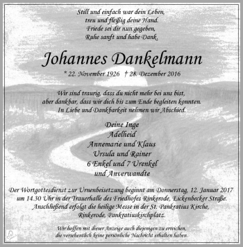Anzeige von Johannes Dankelmann von Westfälische Nachrichten