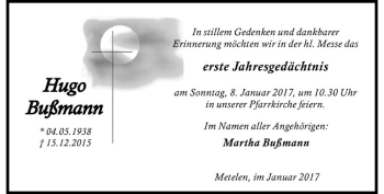 Anzeige von Hugo Bußmann von Westfälische Nachrichten