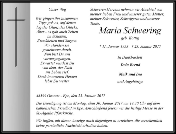 Anzeige von Maria Schwering von Westfälische Nachrichten