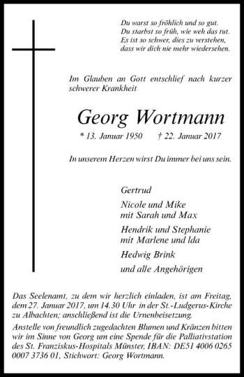 Anzeige von Georg Wortmann von Westfälische Nachrichten