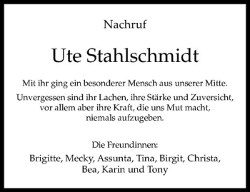 Anzeige von Ute Stahlschmidt von Westfälische Nachrichten