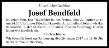 Anzeige von Josef Bendfeld von Westfälische Nachrichten