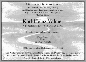 Anzeige von Karl-Heinz Volmer von Westfälische Nachrichten