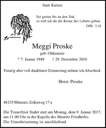 Anzeige von Meggi Proske von Westfälische Nachrichten