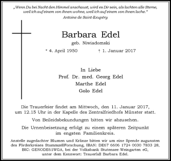 Anzeige von Barbara Edel von Westfälische Nachrichten