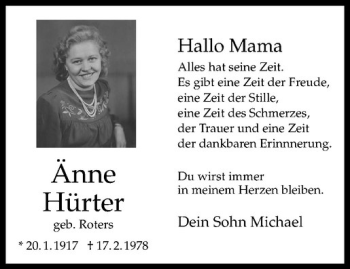 Anzeige von Änne Hürter von Westfälische Nachrichten