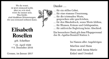 Anzeige von Elisabeth Rosellen von Westfälische Nachrichten