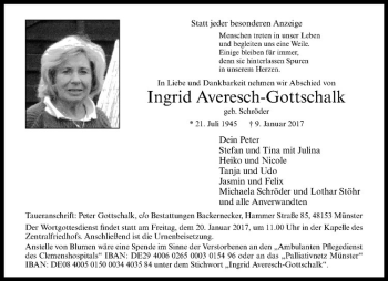 Anzeige von Ingrid Averesch-Gottschalk von Westfälische Nachrichten
