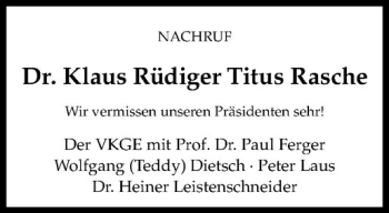 Anzeige von Klaus Rasche von Westfälische Nachrichten