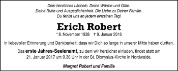 Anzeige von Erich Robert von Westfälische Nachrichten