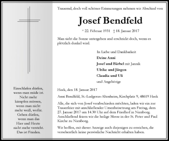 Anzeige von Josef Bendfeld von Westfälische Nachrichten
