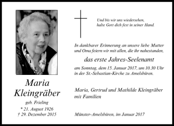 Anzeige von Maria Kleingräber von Westfälische Nachrichten