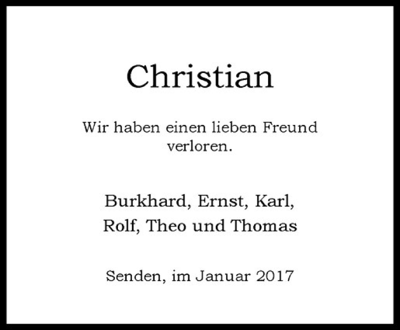  Traueranzeige für Christian Führer vom 28.01.2017 aus Westfälische Nachrichten
