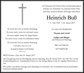 Anzeige von Heinrich Buß von Westfälische Nachrichten