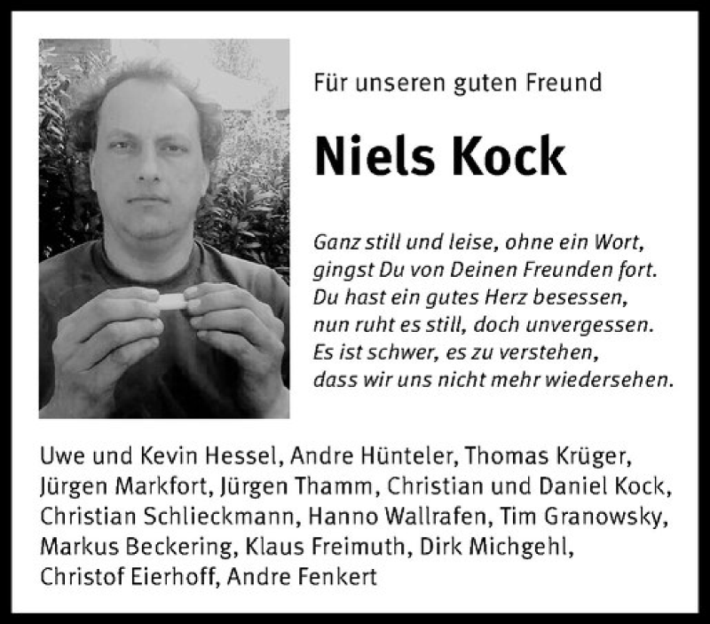  Traueranzeige für Niels Kock vom 25.01.2017 aus Westfälische Nachrichten