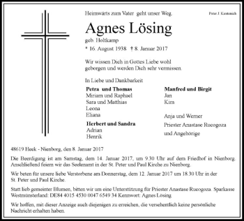 Anzeige von Heinz Lösing von Westfälische Nachrichten