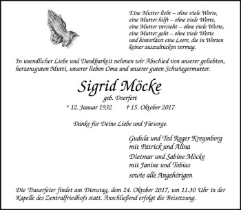 Anzeige von Sigrid Möcke von Westfälische Nachrichten