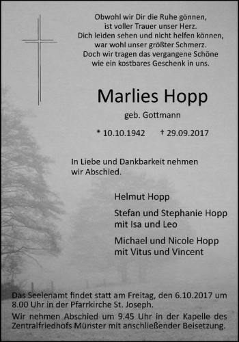 Anzeige von Marlies Hopp von Westfälische Nachrichten