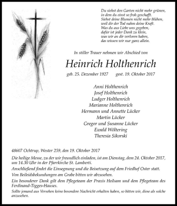 Anzeige von Heinrich Holthenrich von Westfälische Nachrichten